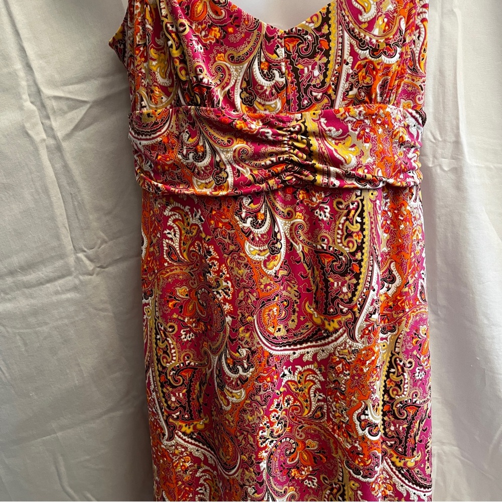 Ann Taylor Loft, Paisley pink spaghetti beaded strap dress. Size 12.